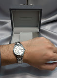 Silver Roman-Numeral Quartz Day-Date Watch